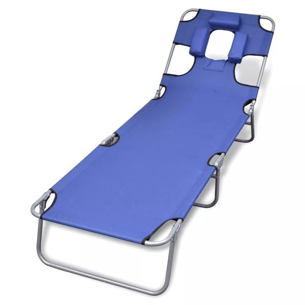Folding Sun Lounger with Head Cushion Powder-coated Steel – Blue