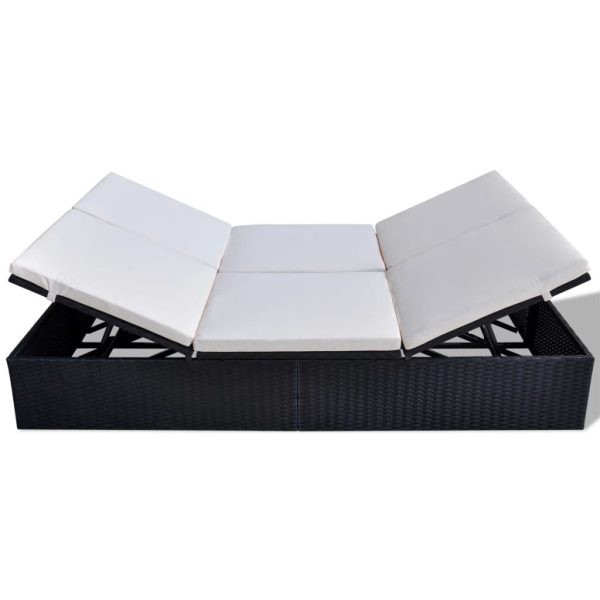 Double Sun Lounger with Cushion Poly Rattan – Black and White