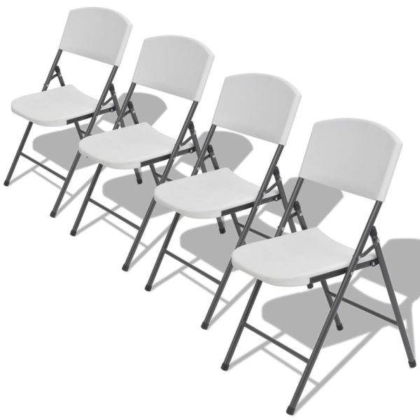 Folding Garden Chairs 4 pcs Steel and HDPE White