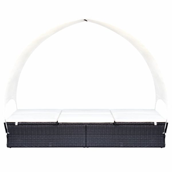 Double Sun Lounger with Canopy Poly Rattan – Black