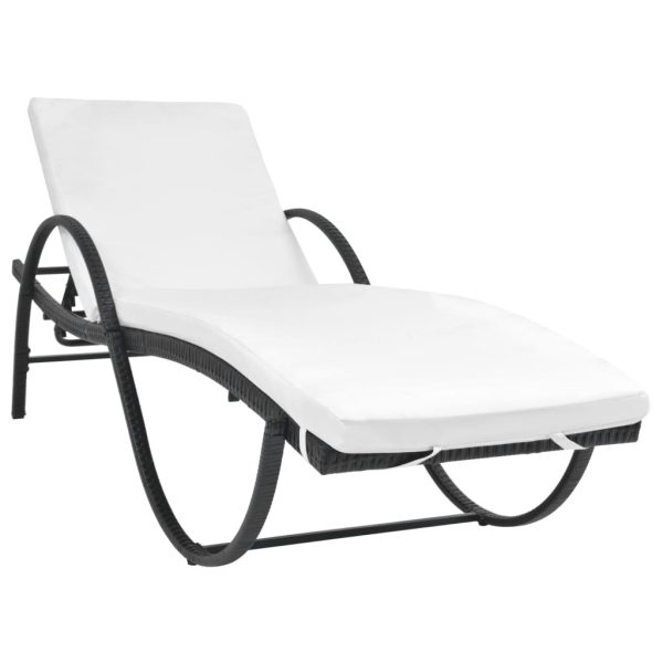 Sun Lounger with Cushion & Table Poly Rattan – Black