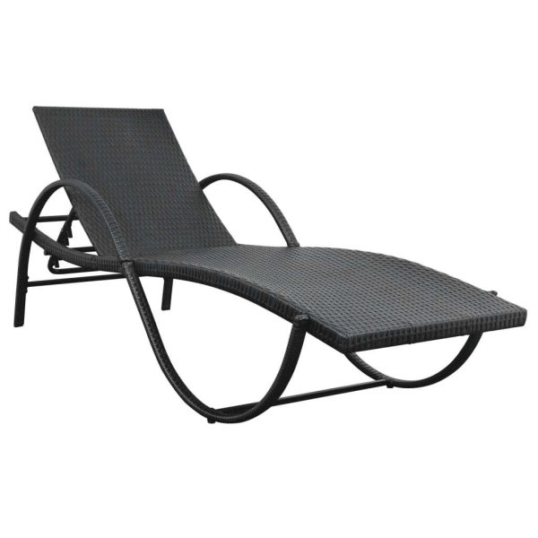 Sun Lounger with Cushion & Table Poly Rattan – Black