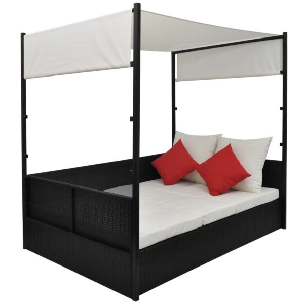 Garden Bed with Canopy 190×130 cm Poly Rattan – Black
