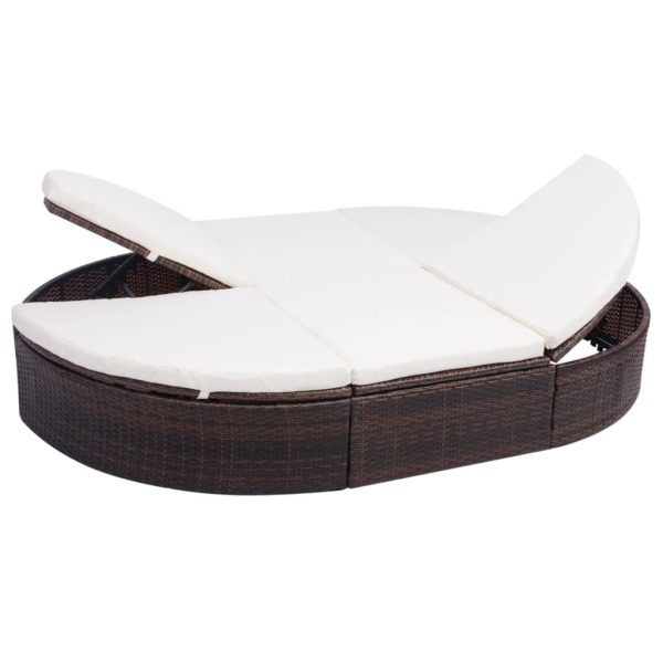 Outdoor Lounge Bed with Cushion Poly Rattan – Brown