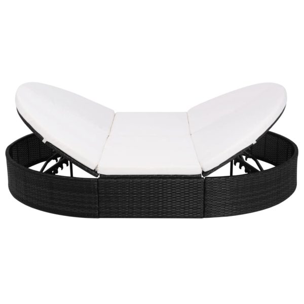 Outdoor Lounge Bed with Cushion Poly Rattan – Black