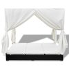 Outdoor Lounge Bed with Curtains Poly Rattan – Black