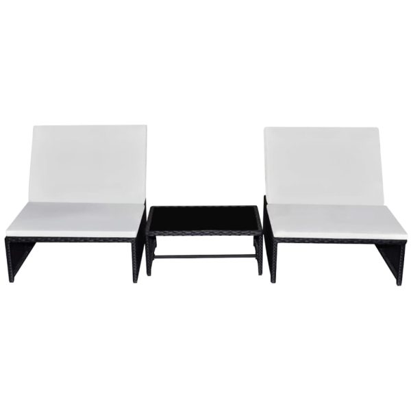Sun Loungers 2 pcs with Table Poly Rattan – Black and White