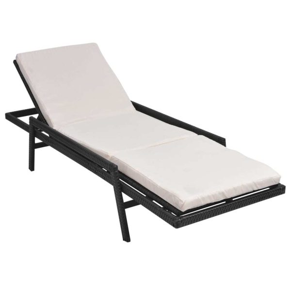 Sun Lounger with Cushion Poly Rattan – Black