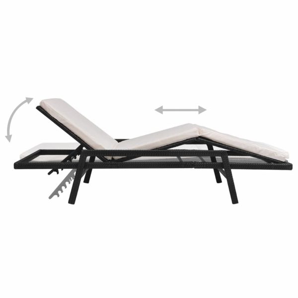 Sun Lounger with Cushion Poly Rattan – Black