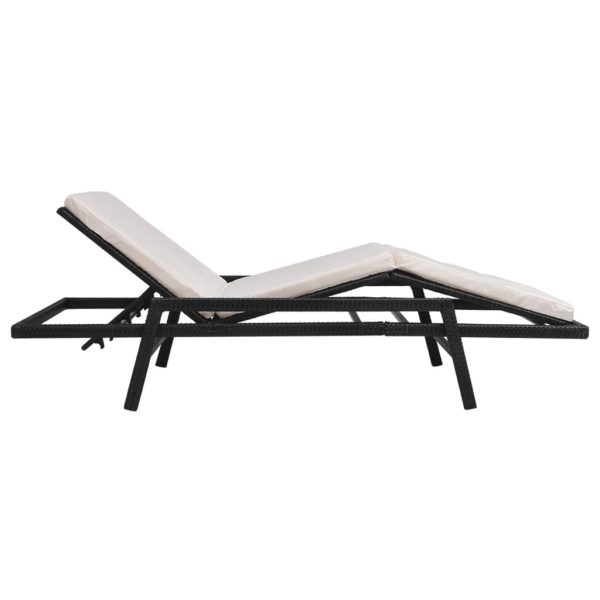 Sun Lounger with Cushion Poly Rattan – Black