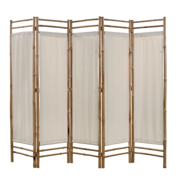 Brecksville Folding 5-Panel Room Divider Bamboo and Canvas 200 cm