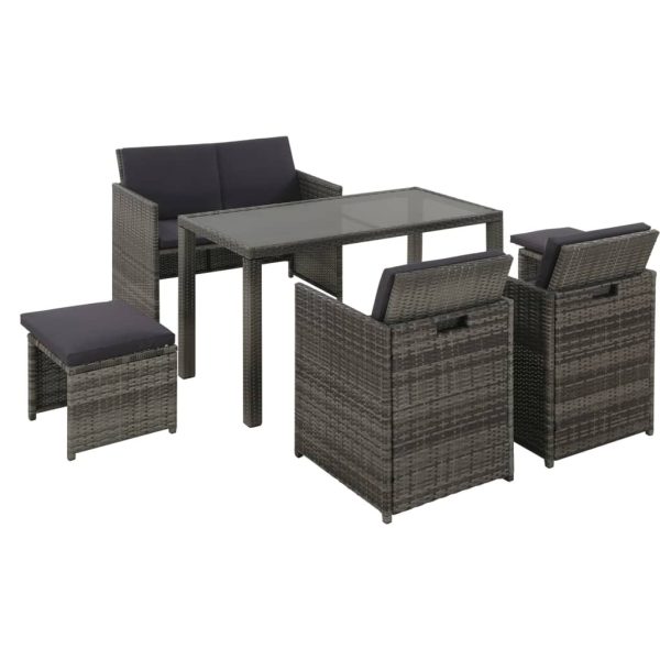 6 Piece Outdoor Dining Set with Cushions Poly Rattan