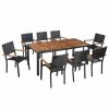 Outdoor Dining Set Poly Rattan and Acacia Wood Black