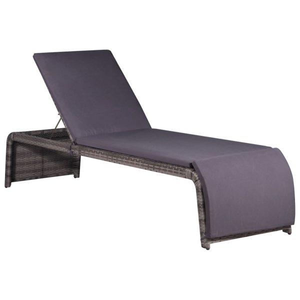 Sun Lounger with Table Poly Rattan Grey