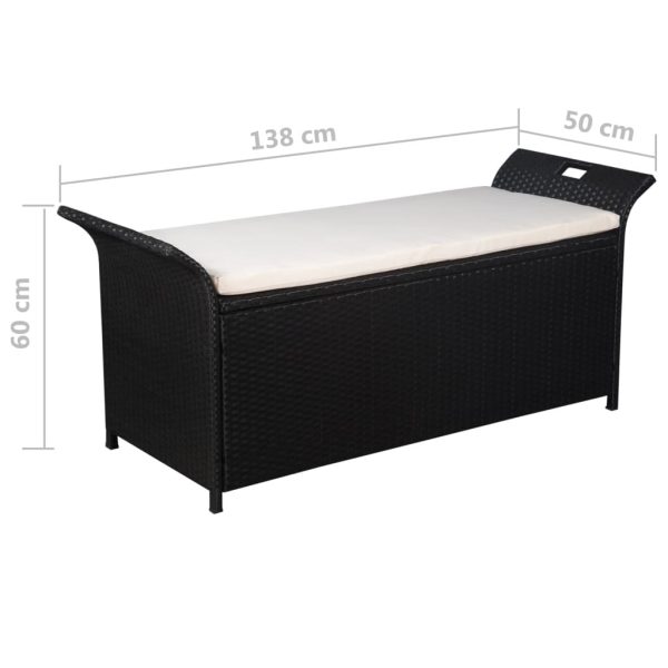 Storage Bench with Cushion 138 cm Poly Rattan – 138x50x60 cm, Black and White