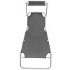 Folding Sun Lounger with Canopy Steel and Fabric – Grey