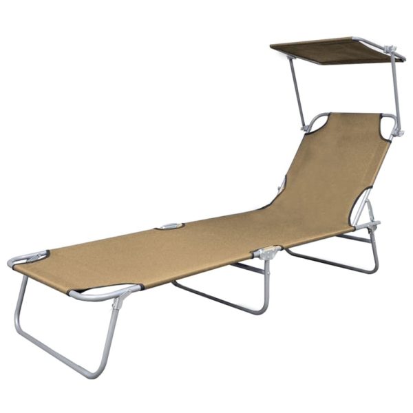 Folding Sun Lounger with Canopy Steel and Fabric – Taupe