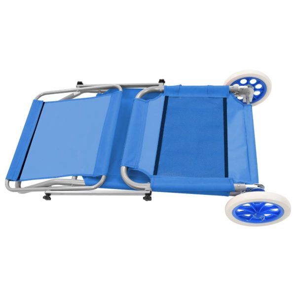 Folding Sun Lounger with Canopy and Wheels Steel – Blue