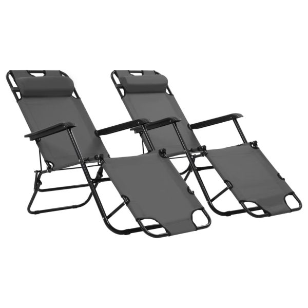 Folding Sun Loungers 2 pcs with Footrests Steel – Grey