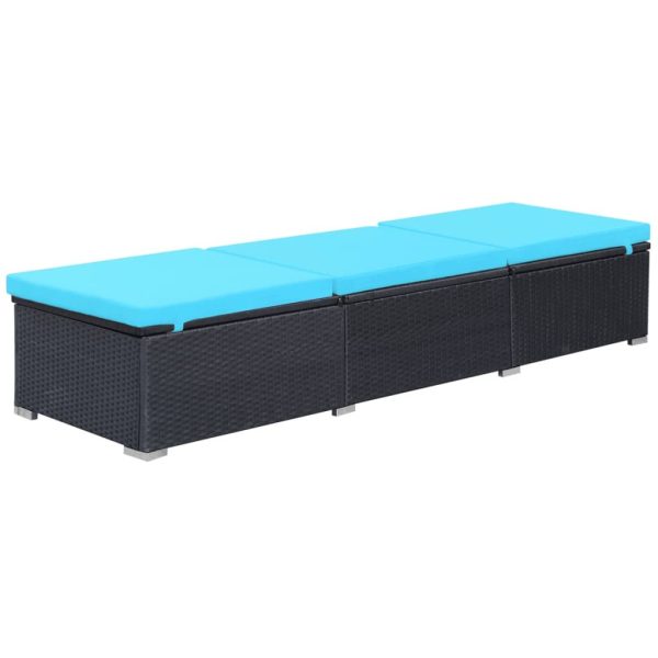 Sun Lounger with Cushion Poly Rattan – Black and Blue