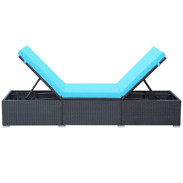 Sun Lounger with Cushion Poly Rattan – Black and Blue