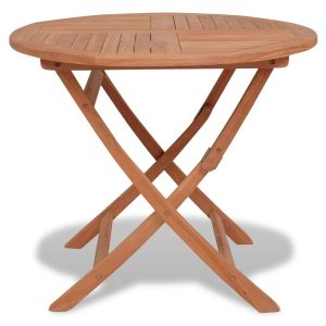 Folding Garden Table 85×76 cm Solid Teak Wood – Round