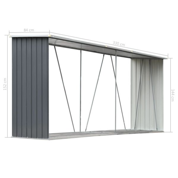 Garden Log Storage Shed Galvanised Steel 330x84x152 cm Grey