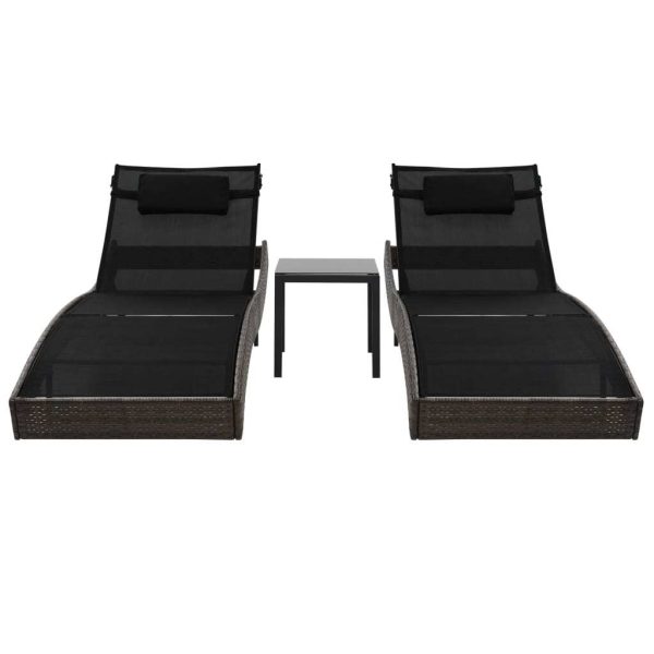 Sun Loungers 2 pcs with Table Poly Rattan and Textilene – Brown and Black