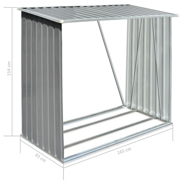 Garden Log Storage Shed Galvanised Steel 163x83x154 cm Grey