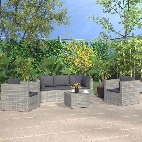 4 Piece Garden Lounge Set with Cushions Poly Rattan