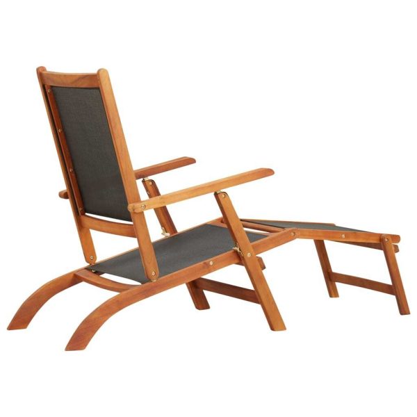 Sun Lounger Solid Acacia Wood and Textilene – Armchair