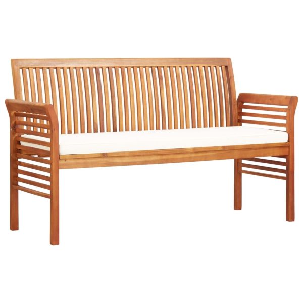 2-Seater Garden Bench with Cushion Solid Acacia Wood – 150 cm, Cream