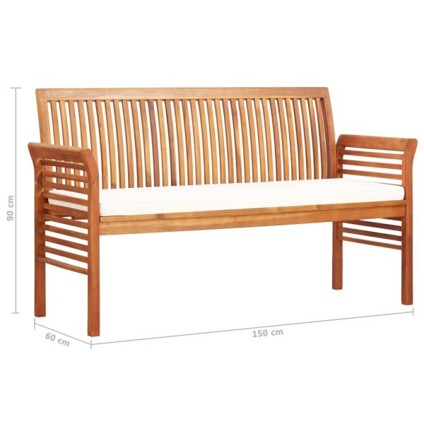 2-Seater Garden Bench with Cushion Solid Acacia Wood – 150 cm, Cream