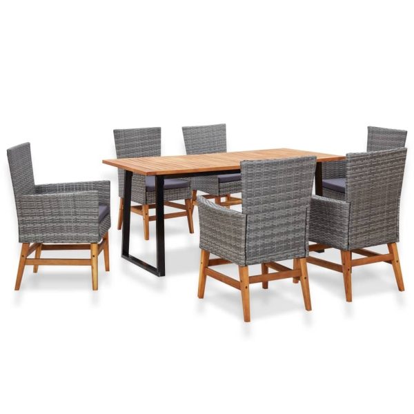 Outdoor Dining Set Poly Rattan and Acacia Wood