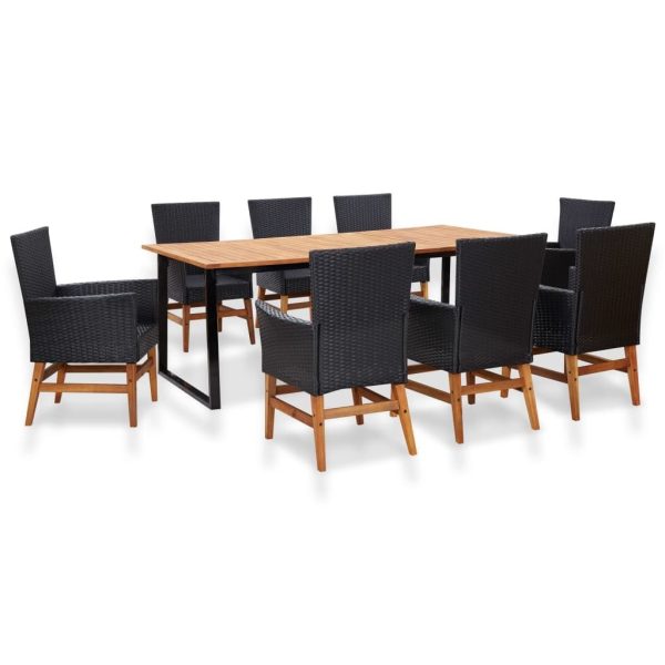 Outdoor Dining Set Poly Rattan and Acacia Wood