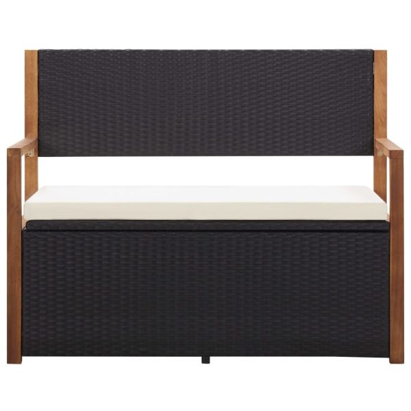 Storage Bench 110 cm Poly Rattan and Solid Acacia Wood – Black