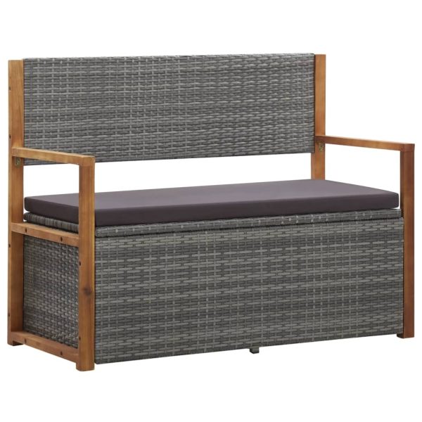 Storage Bench 110 cm Poly Rattan and Solid Acacia Wood – Grey