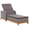 Sun Lounger Poly Rattan and Solid Acacia Wood – Grey
