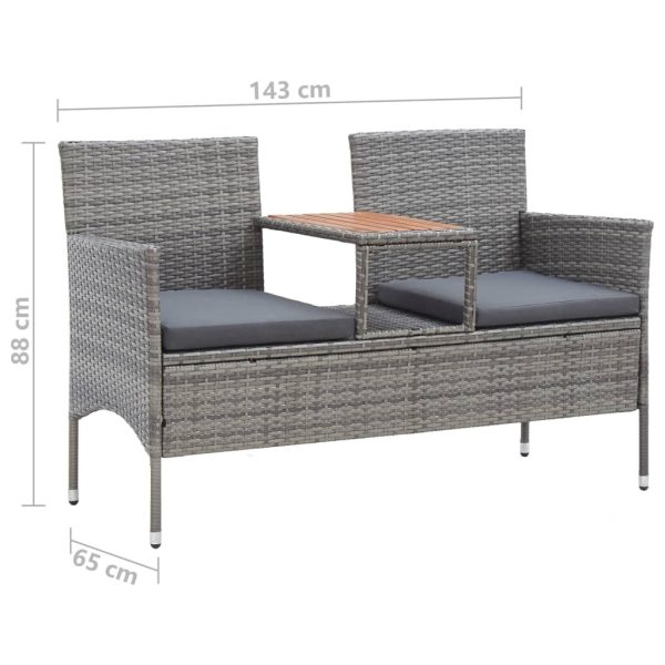 2-Seater Garden Bench with Tea Table 143 cm Poly Rattan – Grey