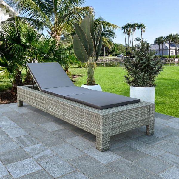 Sunbed with Cushion Poly Rattan – Grey
