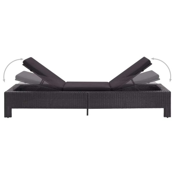 Sunbed with Cushion Poly Rattan – Black