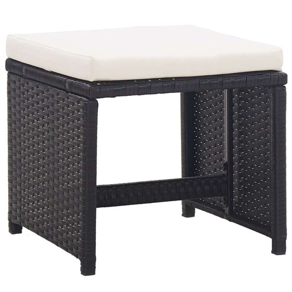 Garden Stools 2 pcs with Cushions Poly Rattan – Black and White