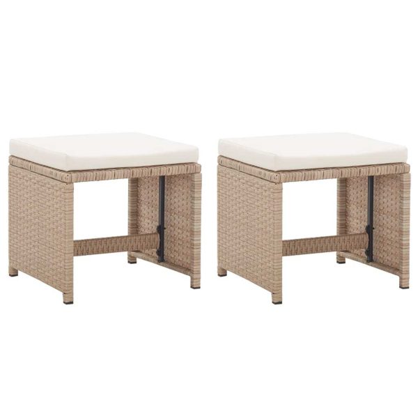 Garden Stools 2 pcs with Cushions Poly Rattan – Beige