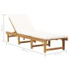 Folding Sun Lounger with Cushion Solid Acacia Wood – Cream White