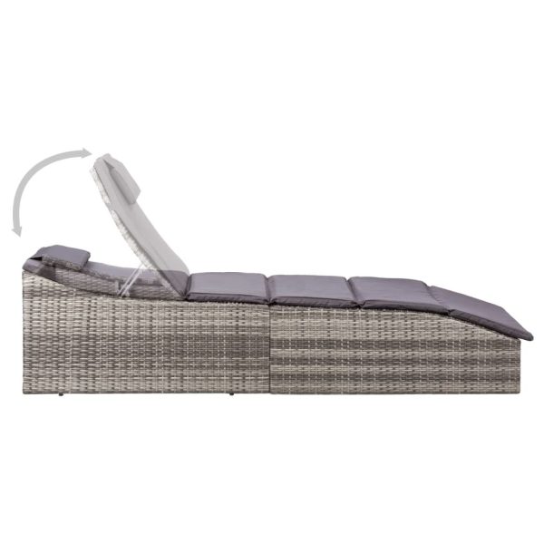 Sunbed with Cushion Poly Rattan – Grey