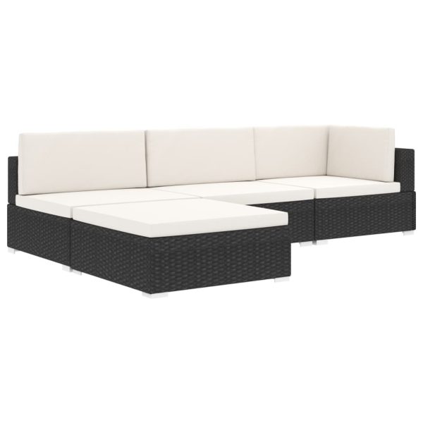Sectional Footrest 1 pc with Cushion Poly Rattan – Black and White