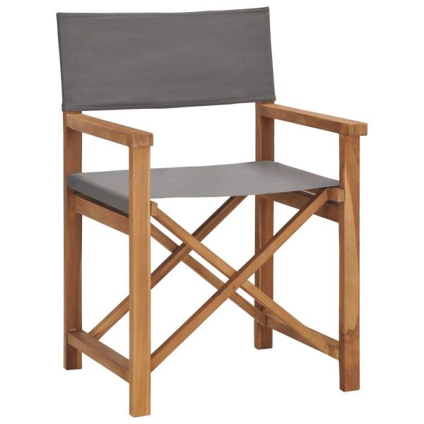 Folding Director’s Chair Solid Teak Wood – Grey