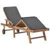 Sun Lounger with Cushion Solid Teak Wood – Dark Grey, 1