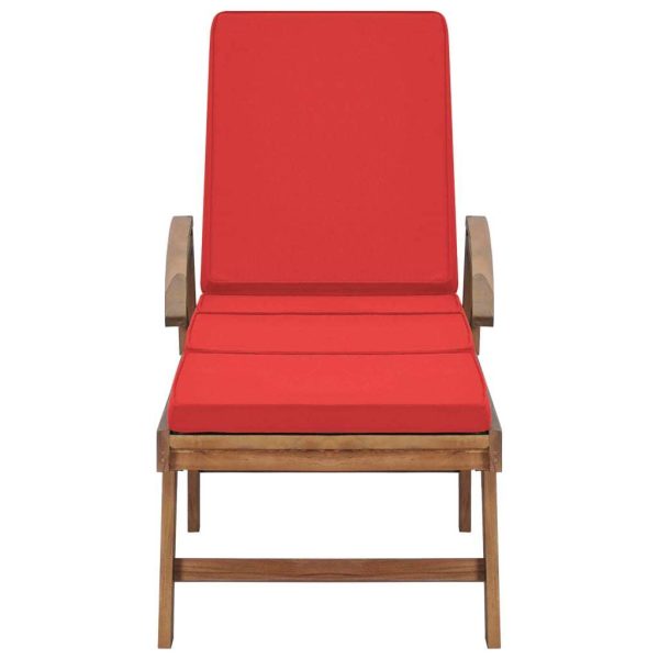 Sun Lounger with Cushion Solid Teak Wood – Red, 1