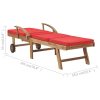 Sun Lounger with Cushion Solid Teak Wood – Red, 1
